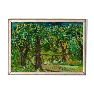 Swedish Original Mid-Century Oil On Board Painting" Clearing" by Stig Allan