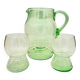 Art Deco carafe and its two glasses, in uraline