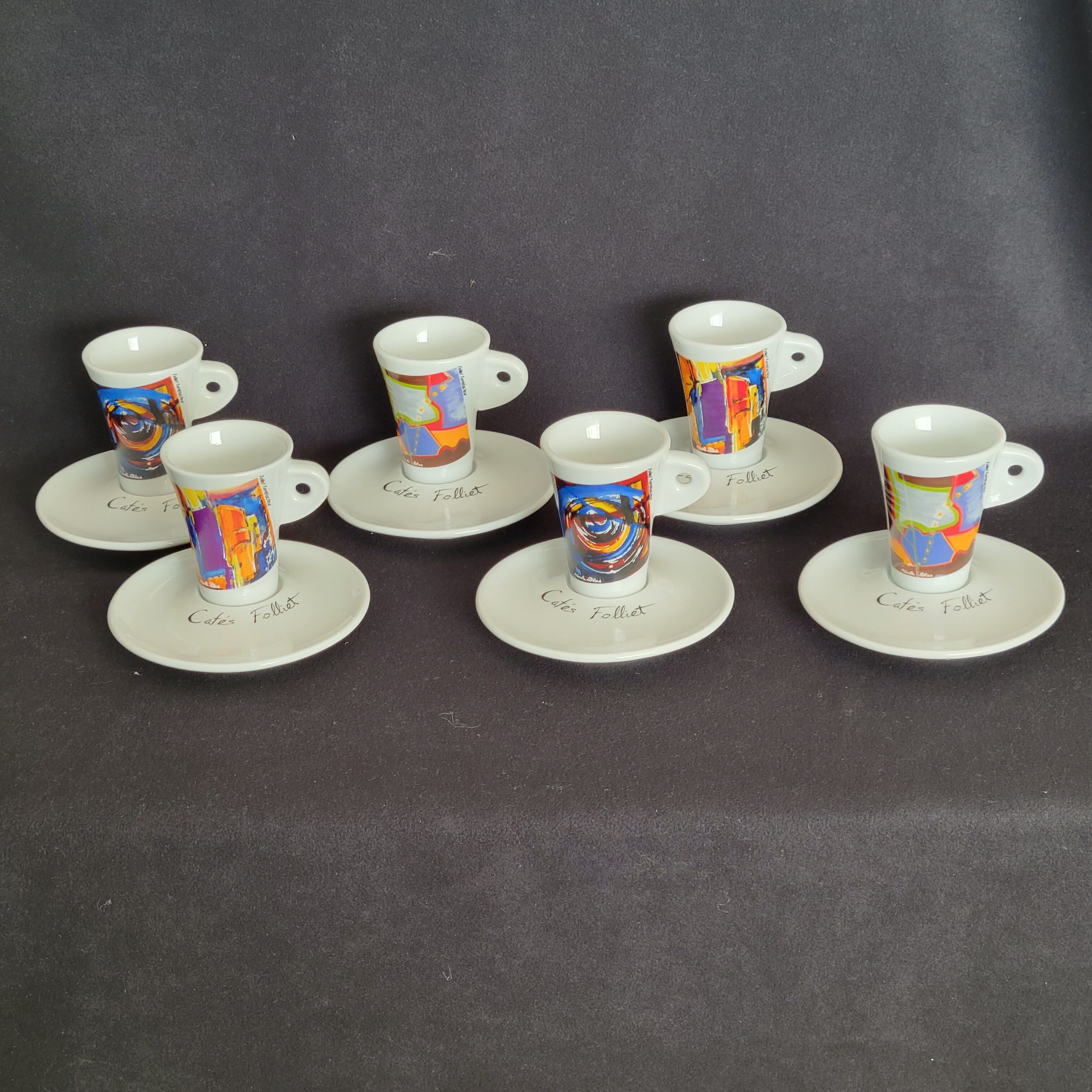 Service à Café Expresso Guzzini – 6 Tasses Porcelaine + 6 Soucoupes Plexiglas