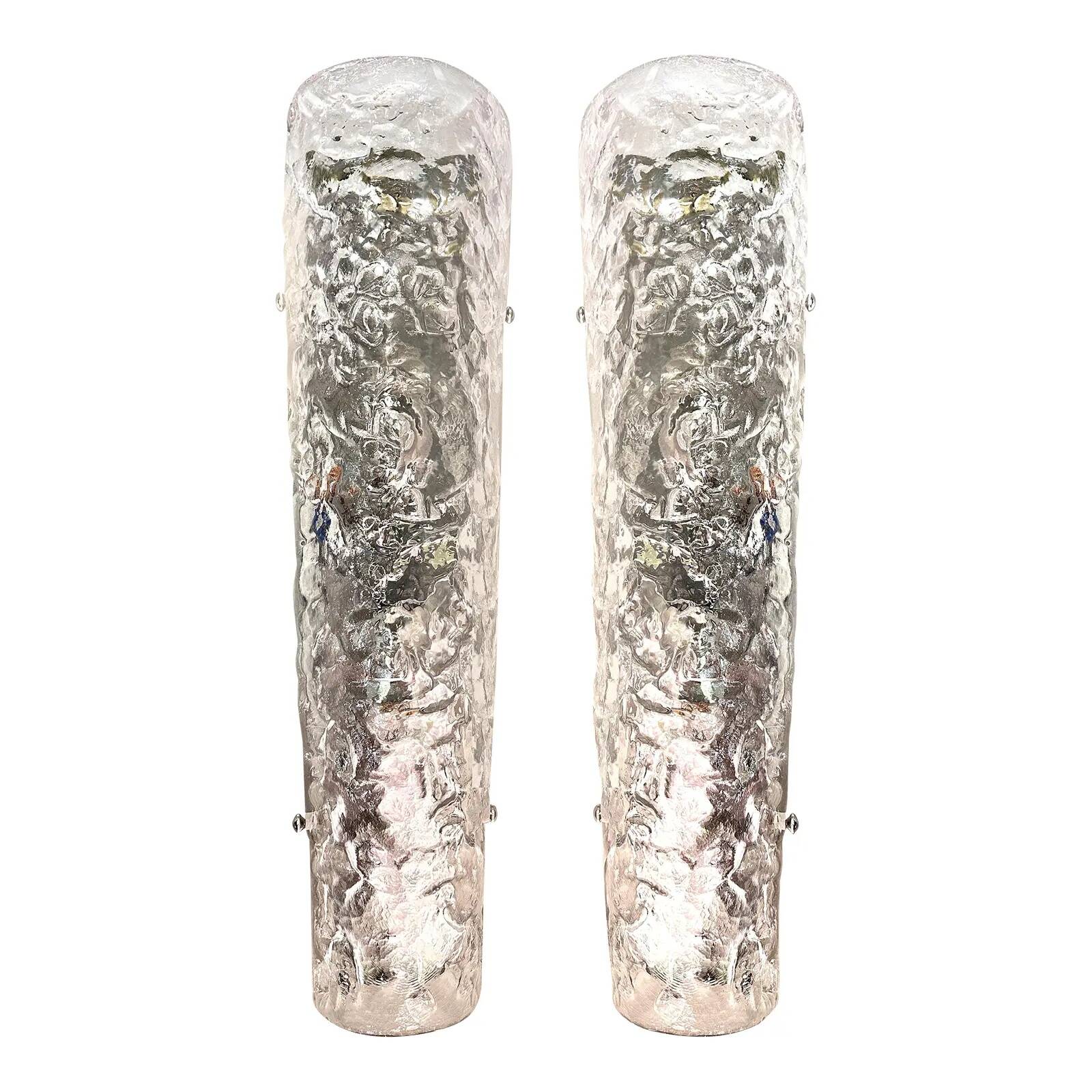 Elegant Transparent Hammered Glass Wall Sconces with Italian Murano Influen