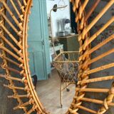 Large antique rattan mirror