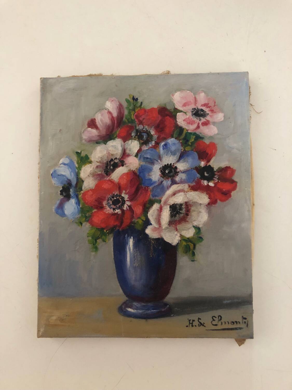 Oil on canvas bouquet of anemones by Henriette de Elmonty