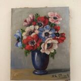 Oil on canvas bouquet of anemones by Henriette de Elmonty
