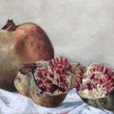 Watercolor "les grenades" signed e. fournillier 1915, in gilded wood frame, still life, perpignan 66