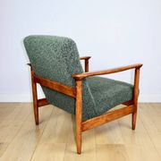 GFM-142 armchair, design by Edmund Homa from the 70s, olive green thick boucle - 2 pieces available