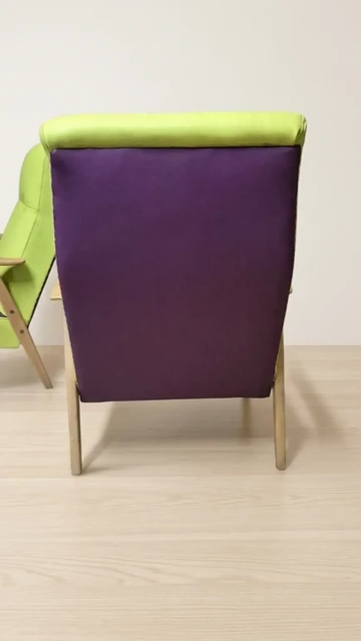 Pair of restored vintage armchairs, green and purple upholstery, mid-20th century, Czechoslovakia, 80 × 75 cm