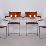 Set Of 4 Restored Bauhaus Beech Plywood Armchairs by Mart Stam, High Gloss, 1930s, Germany