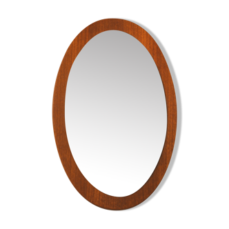 Miroir scandinave en teck années 60 ovale 57 x 37 cm