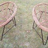 Pair of mid century bamboo and iron pod chairs, 1960s