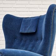Années 1960, fauteuil relax danois à dossier haut, état d'origine, meuble en velours bleu.