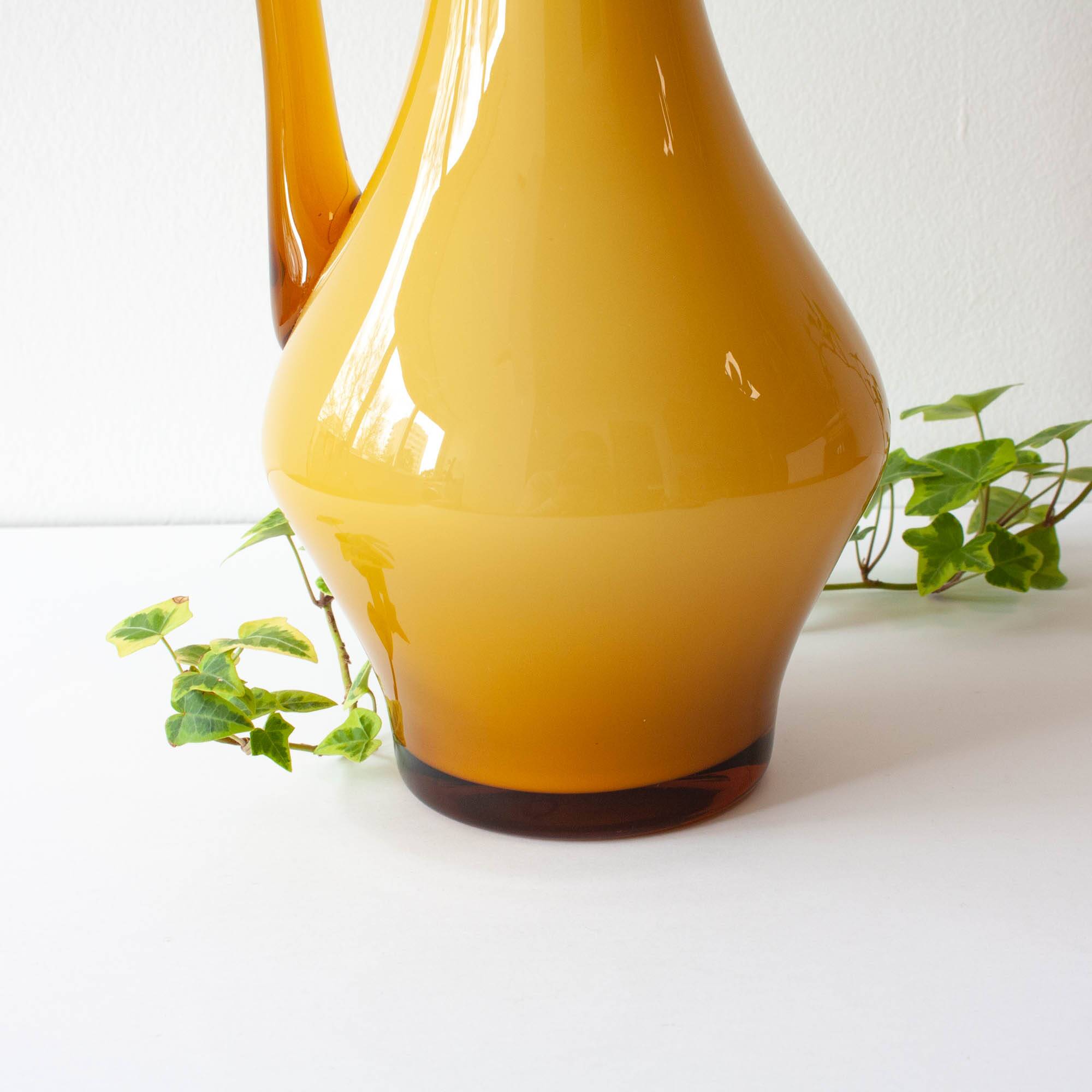 Vintage 1960s Portuguese Opaline Mustard Glass Jug