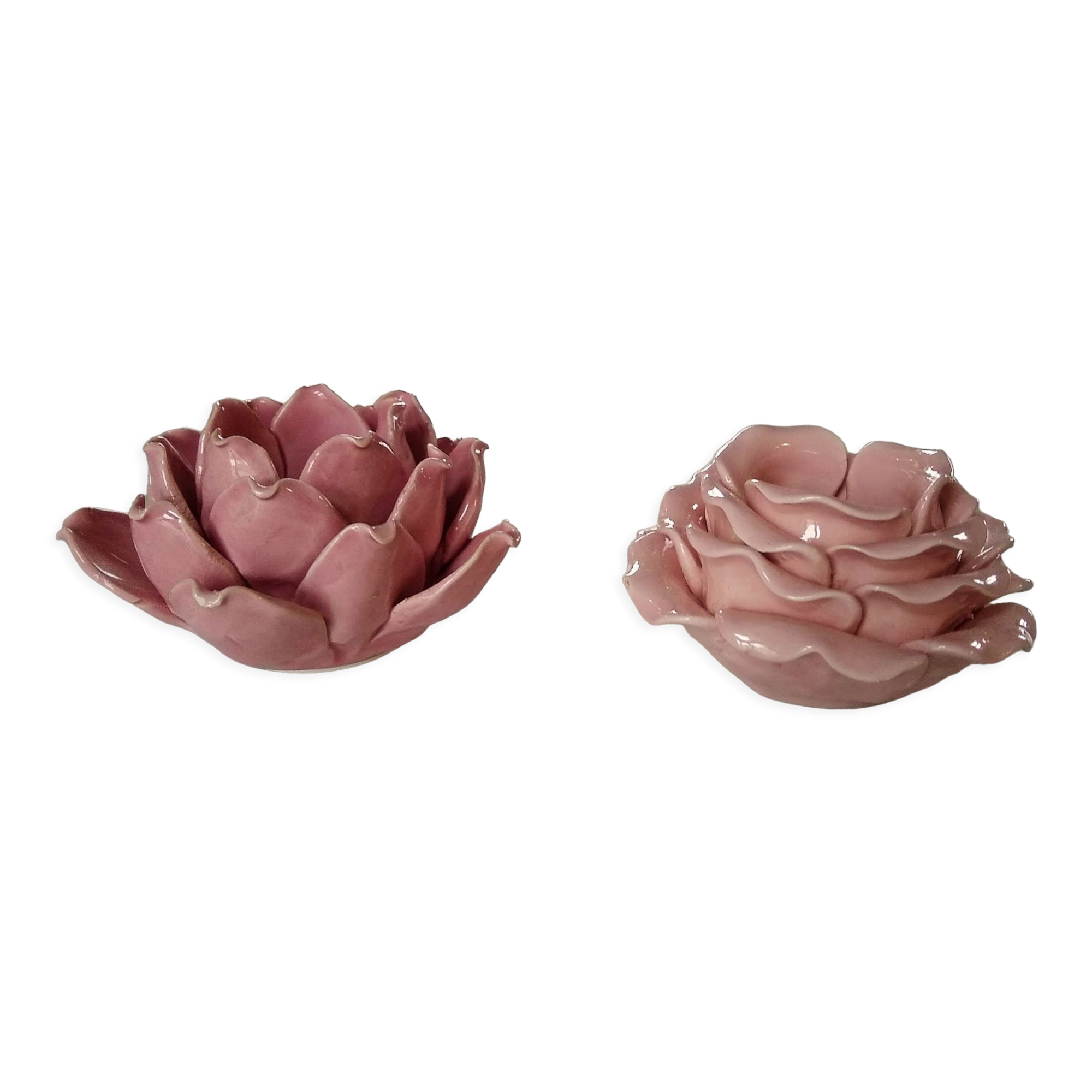 Pink artichoke-shaped candle holder in slip