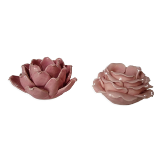 Pink artichoke-shaped candle holder in slip