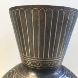 Ancien Vase en Acier Damasquiné d'Argent Style Indo-Persan Travail Marocain
