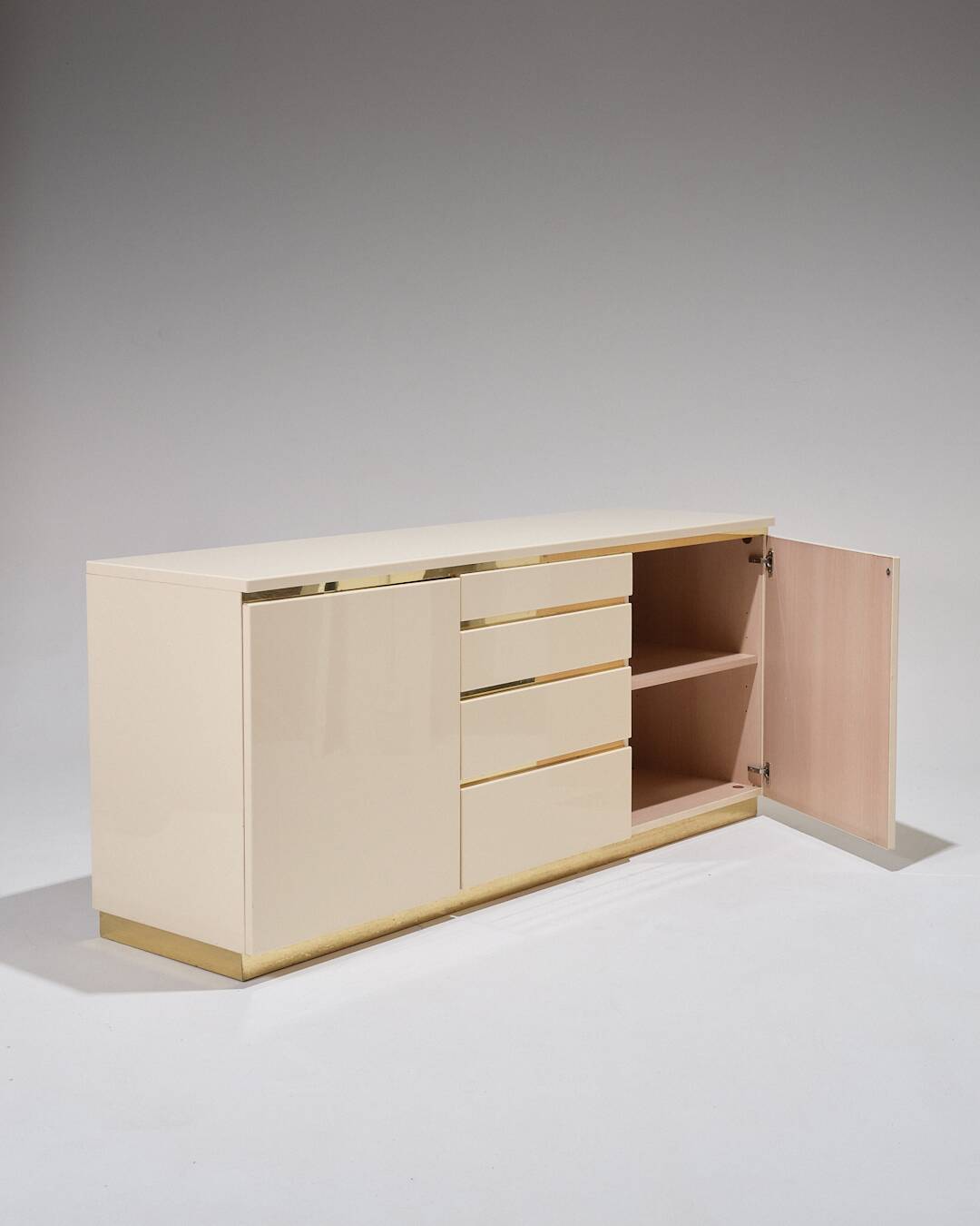 Lacquered Wood and Brass Sideboard, 1970s