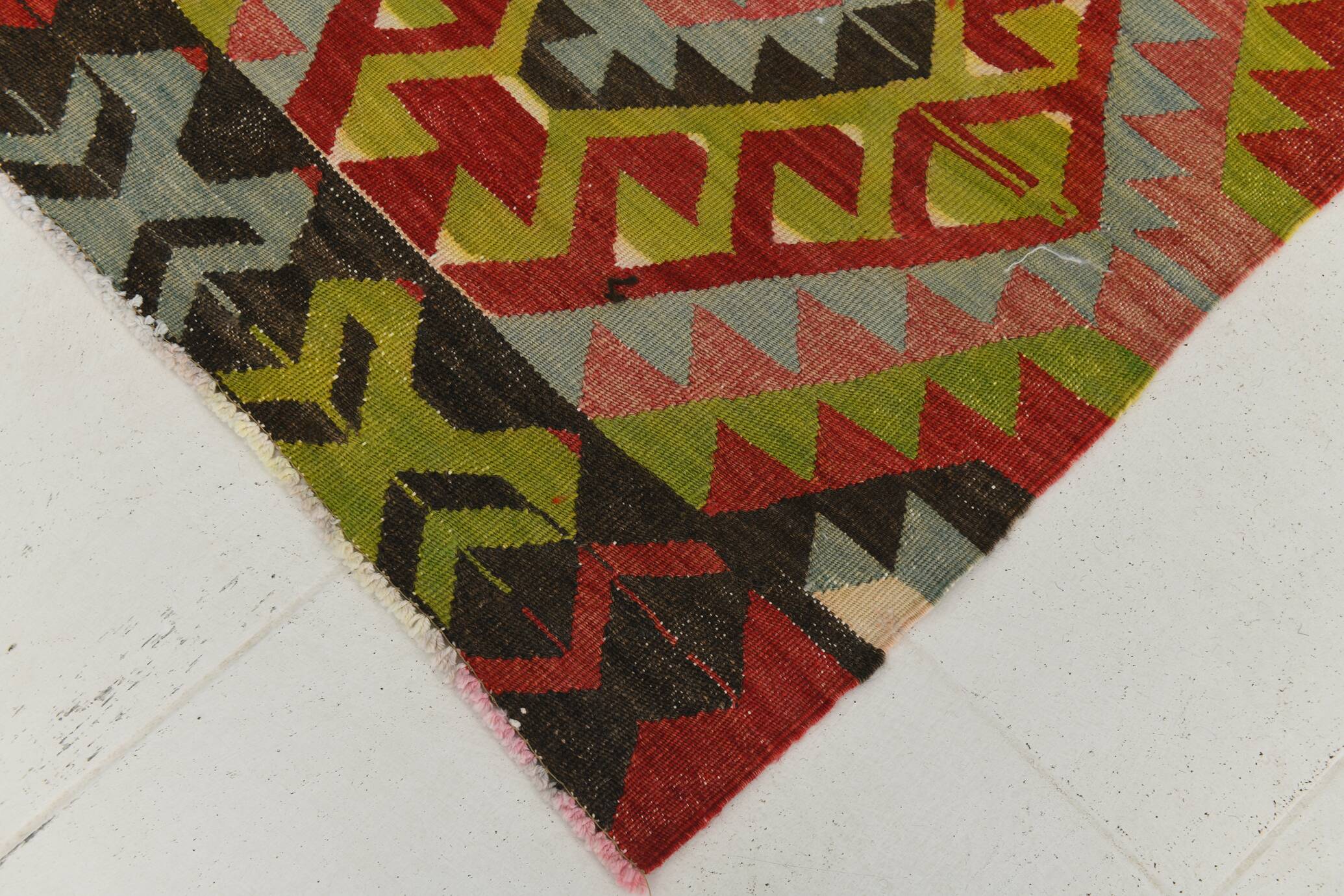 Large Green Handmade Vintage Kilim Rug, 184x309Cm