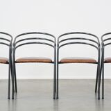 Set of 4 1970s design dining chairs with leather seats and metal frame