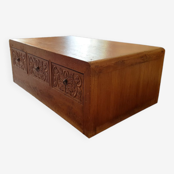 Ethnic chic coffee table carved hand solid wood - Unique piece made to order