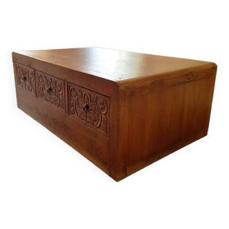 Ethnic chic coffee table carved hand solid wood - Unique piece made to order