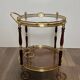 Oval Rolling Table in Brass and Mahogany with Openwork Gallery and Bottle Holder