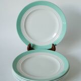 Set of 5 Saint-Smand dessert plates with mint colored edge, 1950