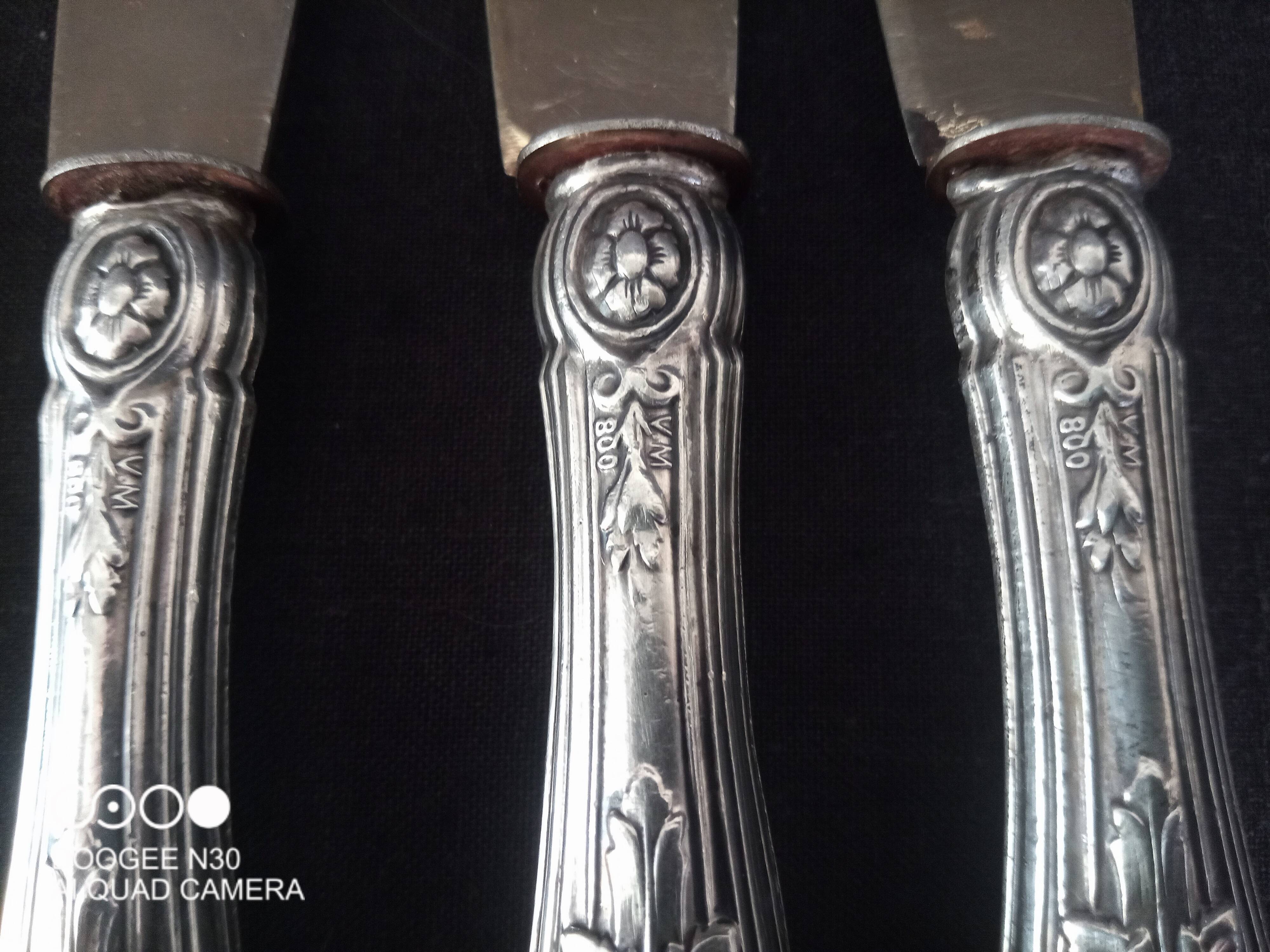 Set of 7 old cheese knives, Solingen brand, in VM800 silver and vermeil