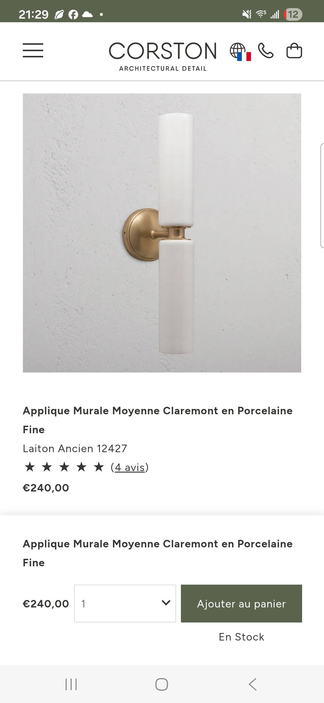Medium wall light Claremont in fine porcelain