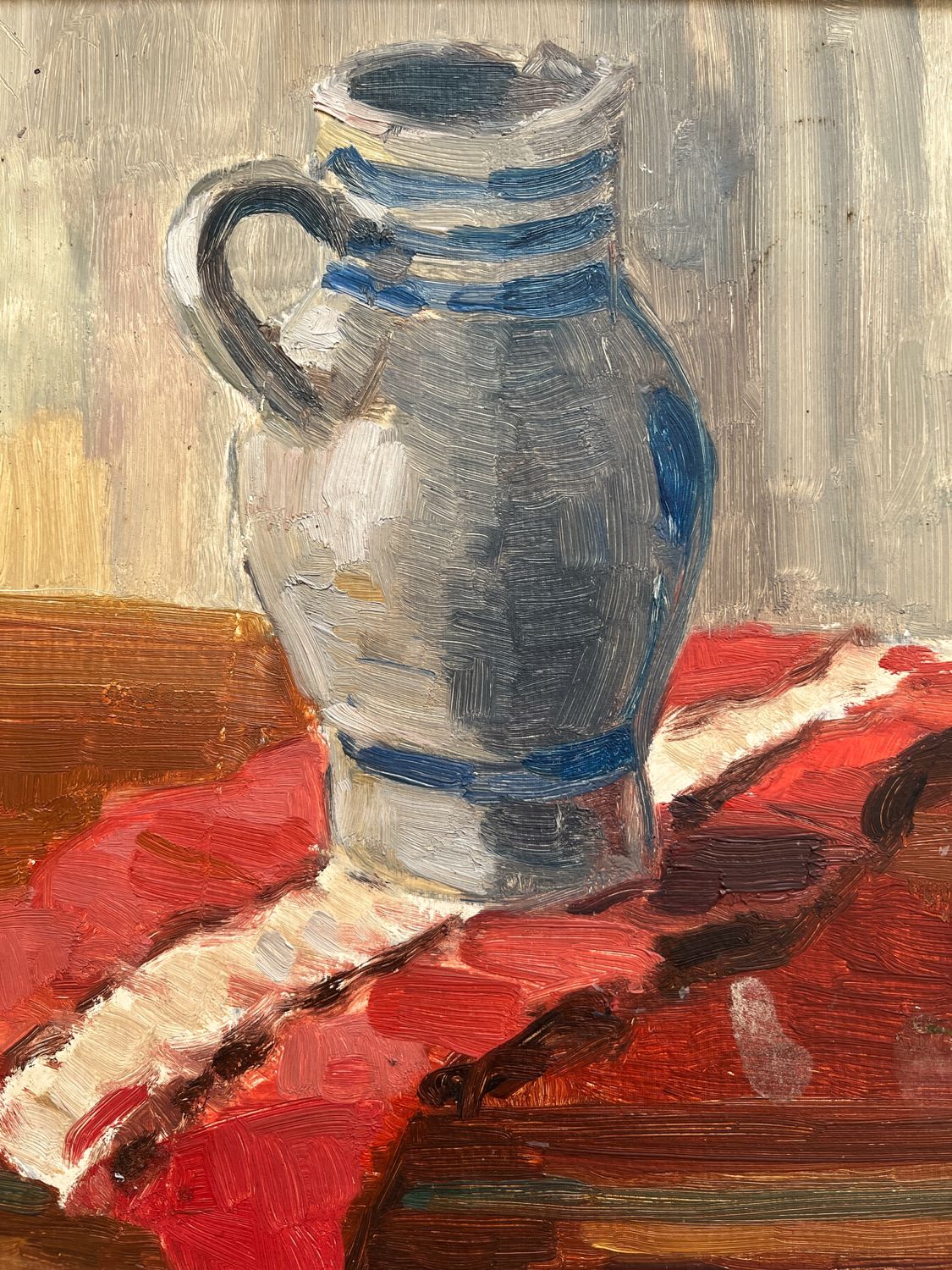 Painting old oil painting on cardboard still life 40s-50s