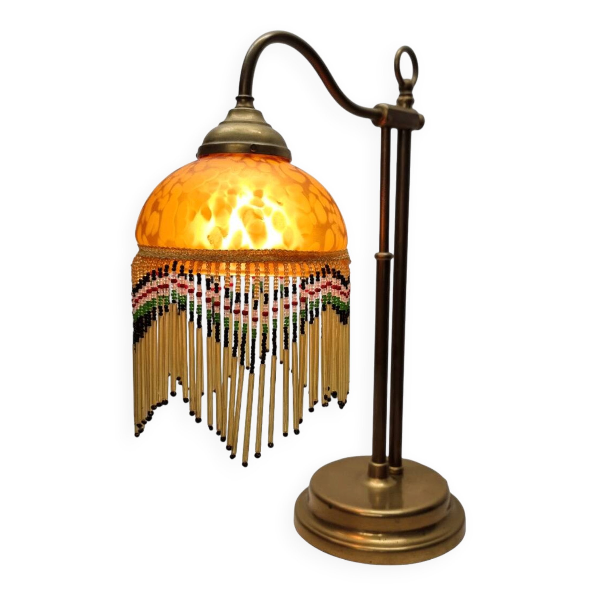 Vintage Beaded Lamp On Brass Base, 1960/70s