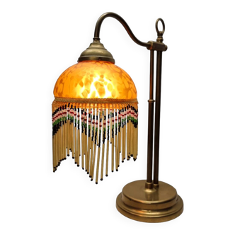 Vintage Beaded Lamp On Brass Base, 1960/70s