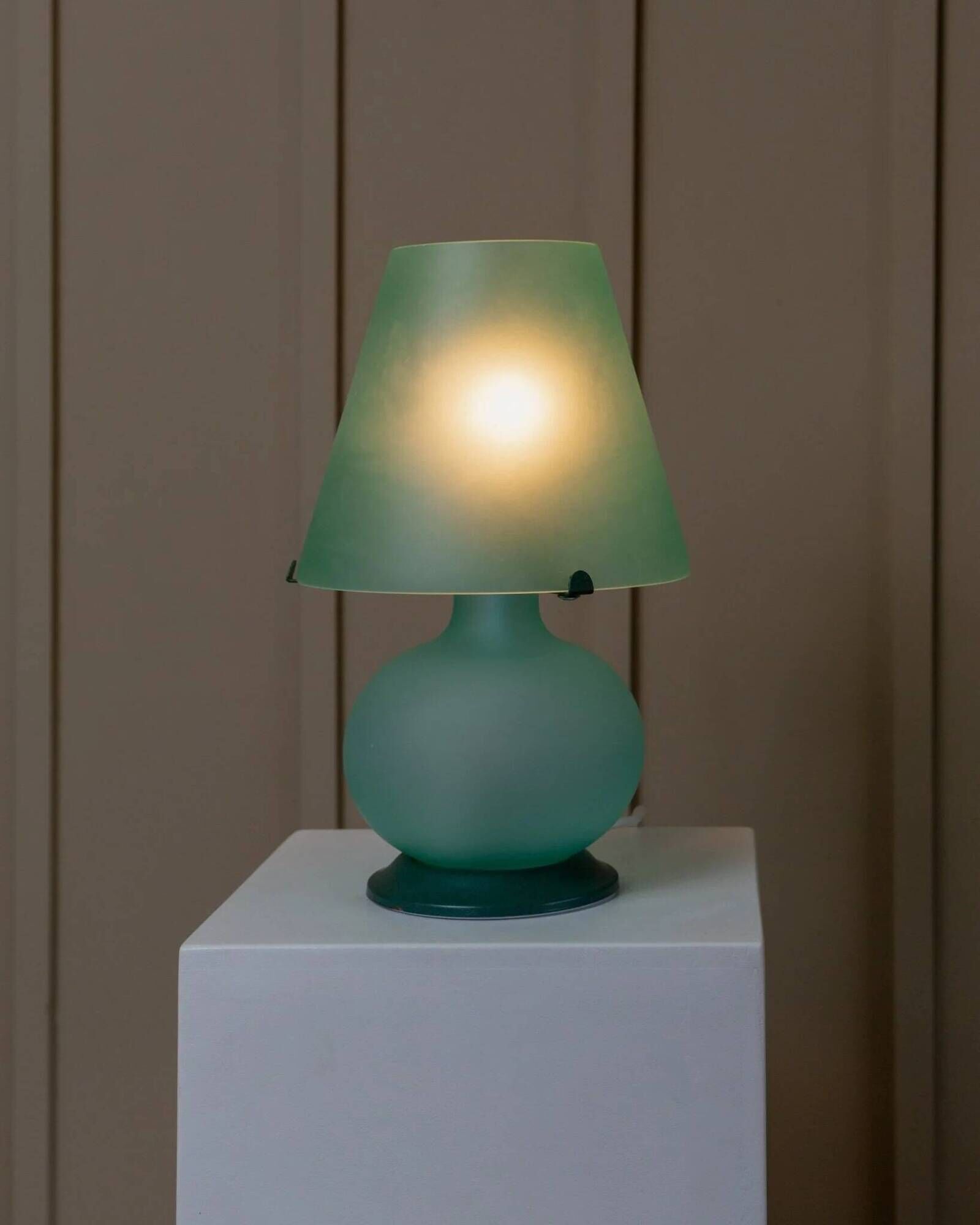 Mint Murano Glass Mushroom Table Lamp from Italy, 1980s Mid-Century with Metal Base