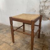 Pair of 20th century wooden stools with straw seats