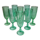 8 vintage emerald green glass champagne flutes