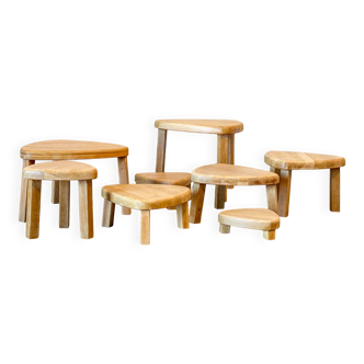 1970's oak nesting coffee table