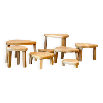 Table basse gigogne en chêne des années 1970