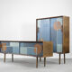 Set of 2 mid-century modern scandinavian hand-painted birch cabinet & sideboard, 1960s