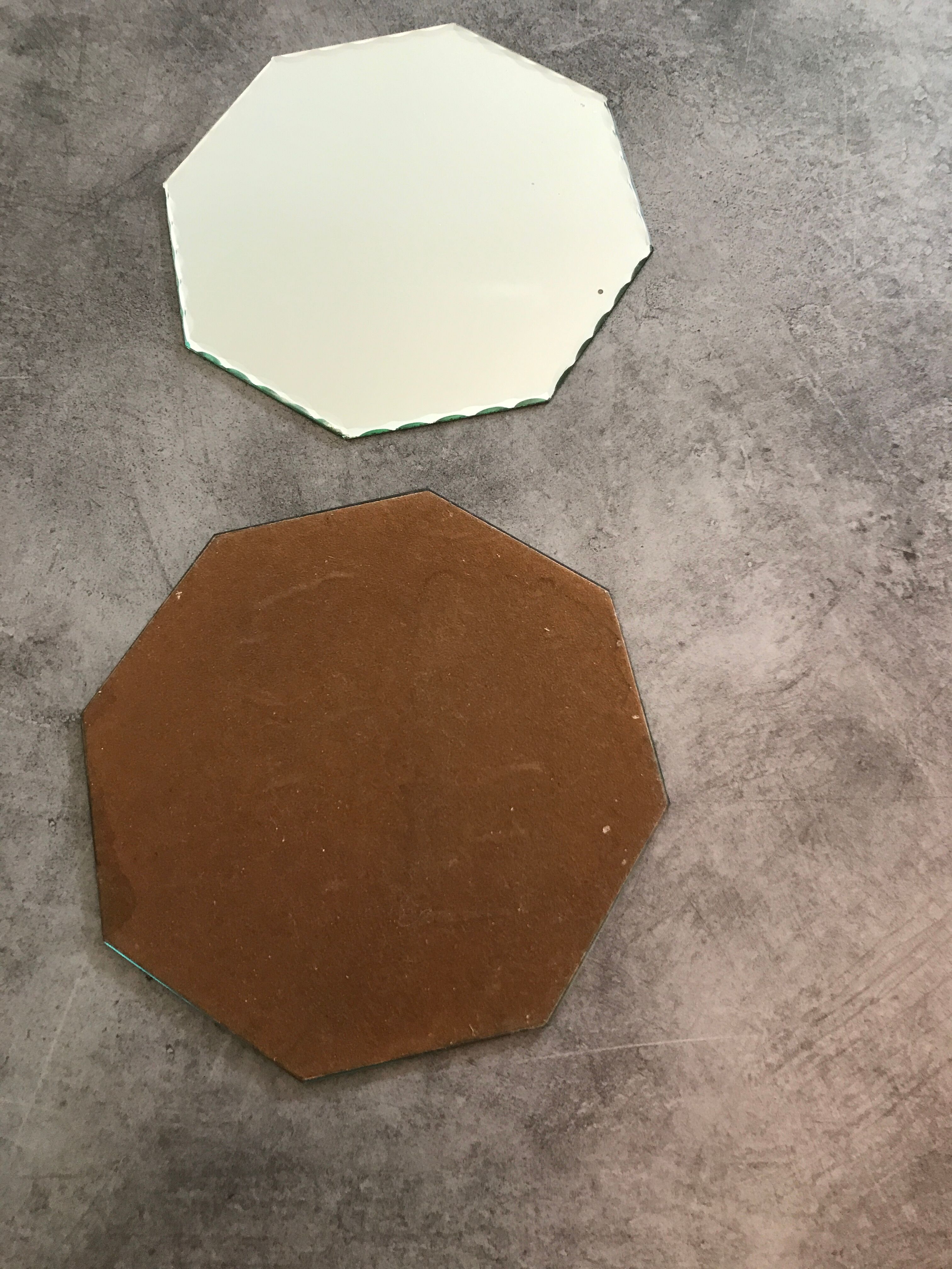 Pair of old underneath bottle tray hexagonal shape mirror 18 cm