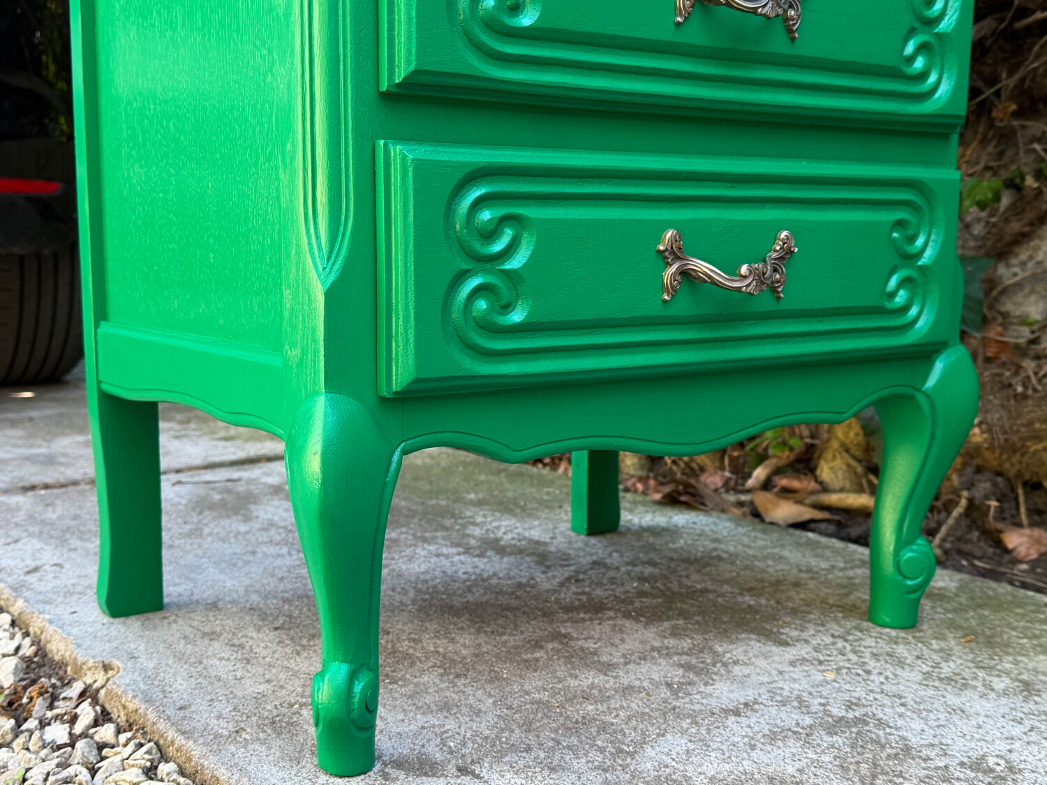 Vintage green oak chest of drawers from the 1960s.