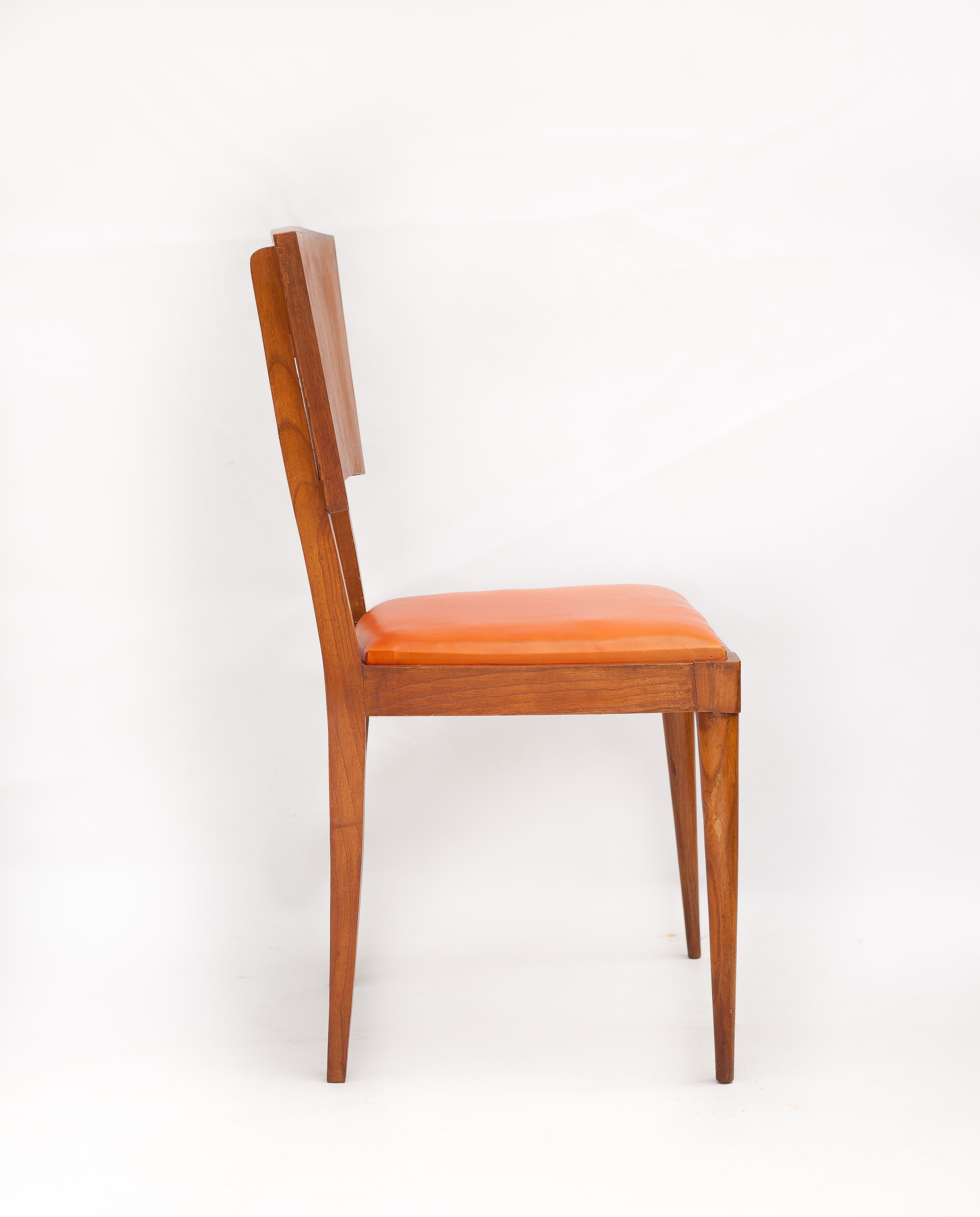 Vintage chair, wooden chair, old chair, extra chair, orange leather seating chair, cu