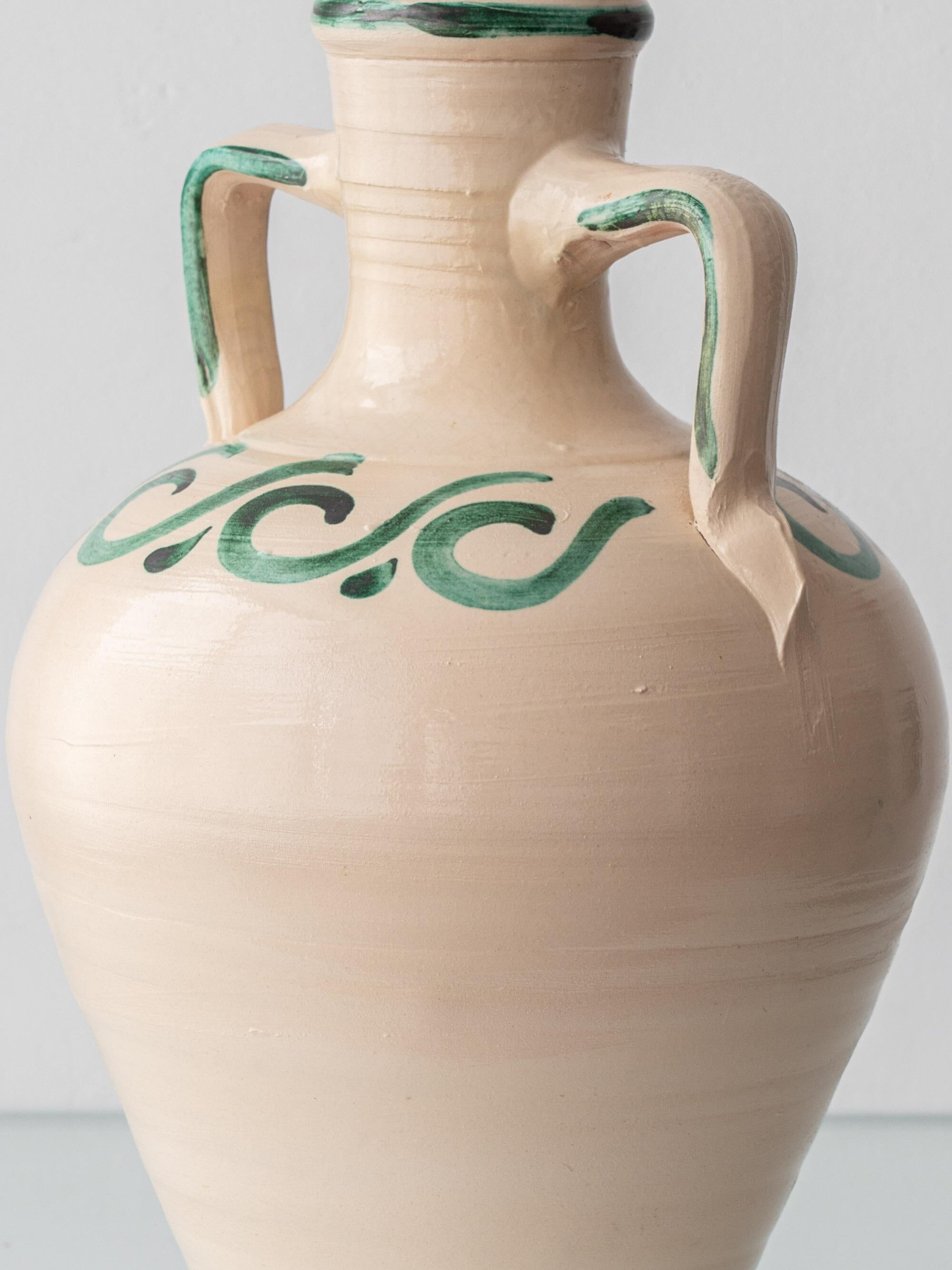 Spanish Revival Ceramic Table Lamp from Granada, New Green Silk Shade