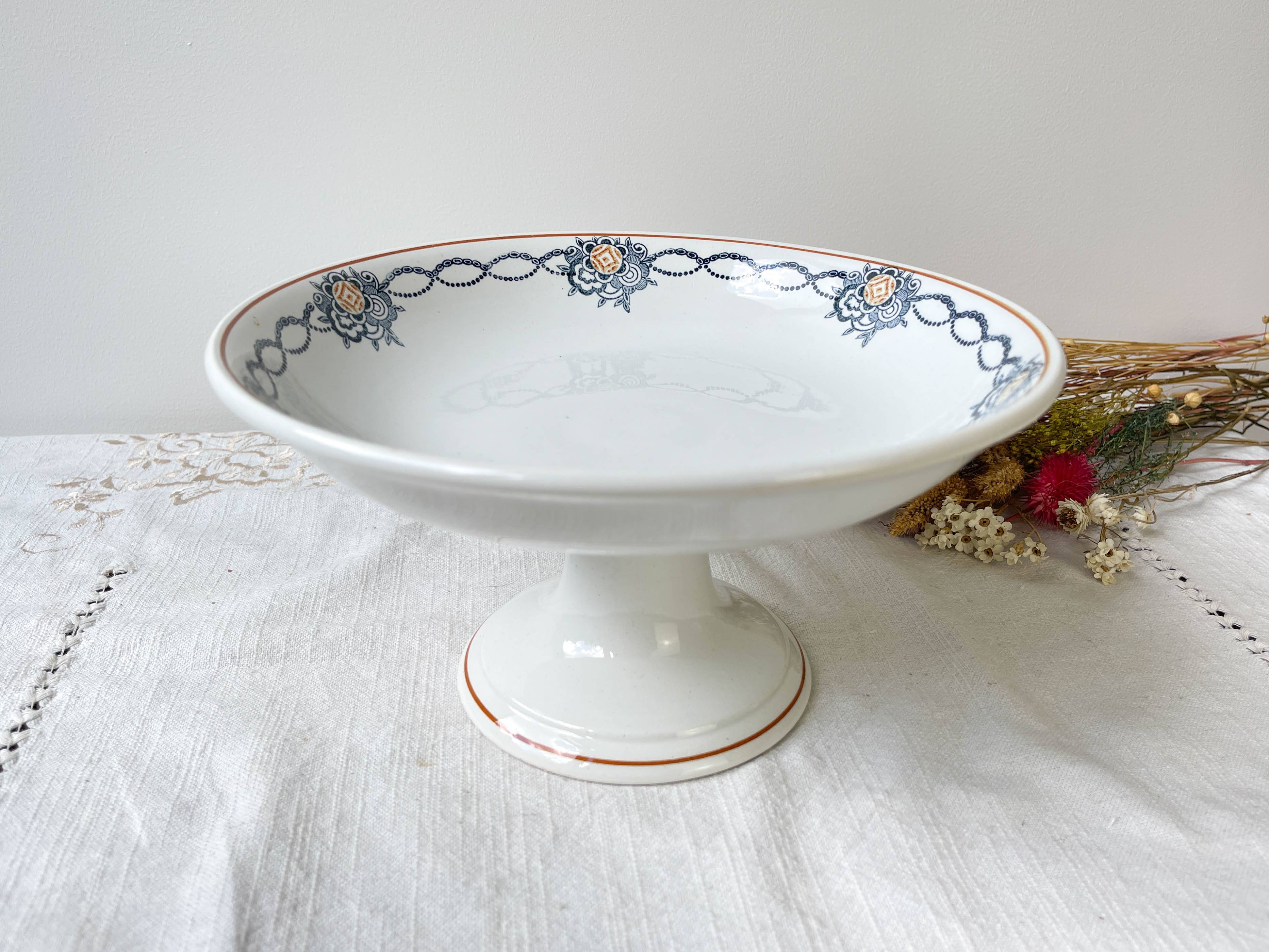 Vintage pedestal dish Blue Iron Earth St Amand French