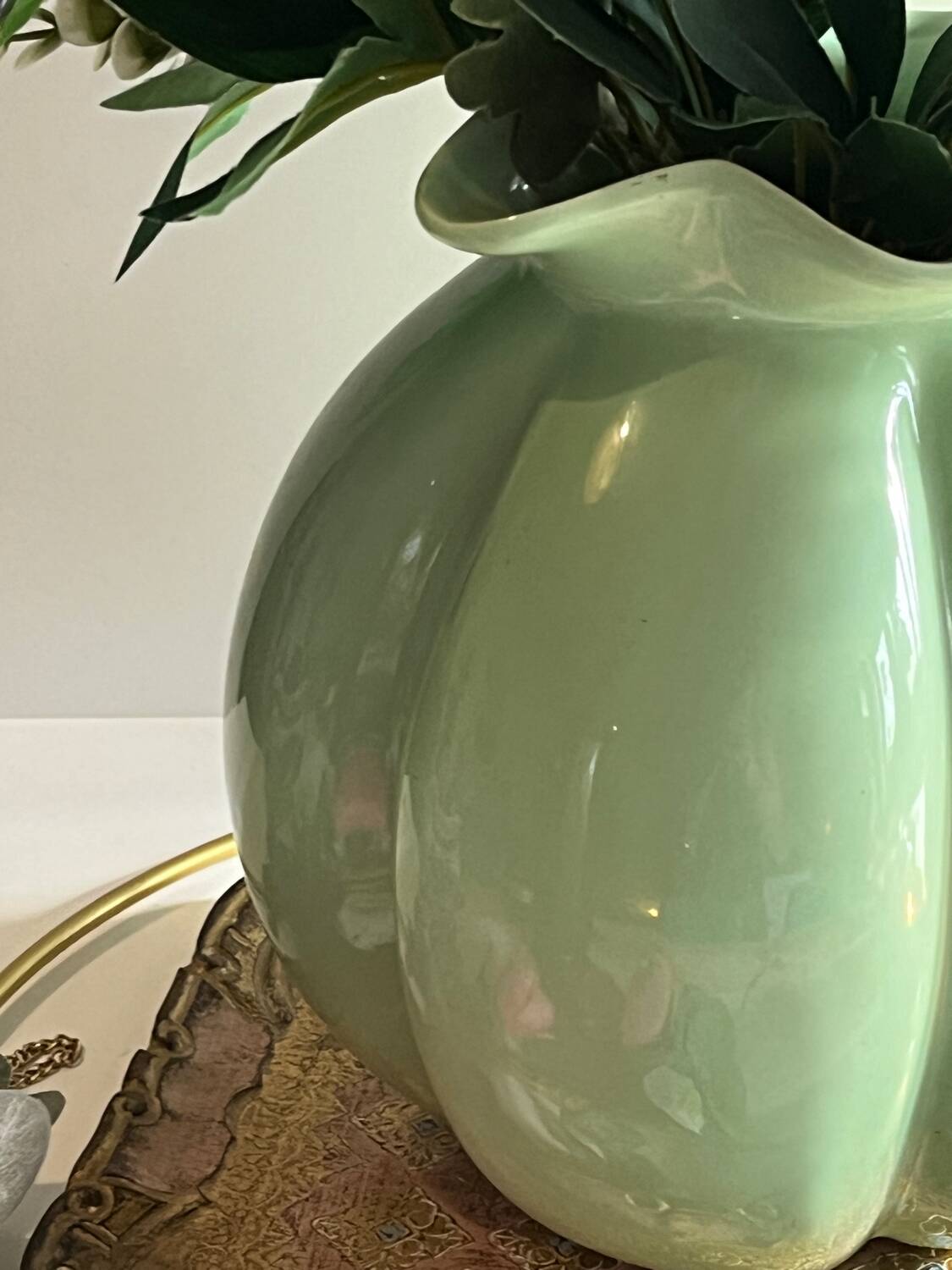 Vintage turquoise flower shaped vase.