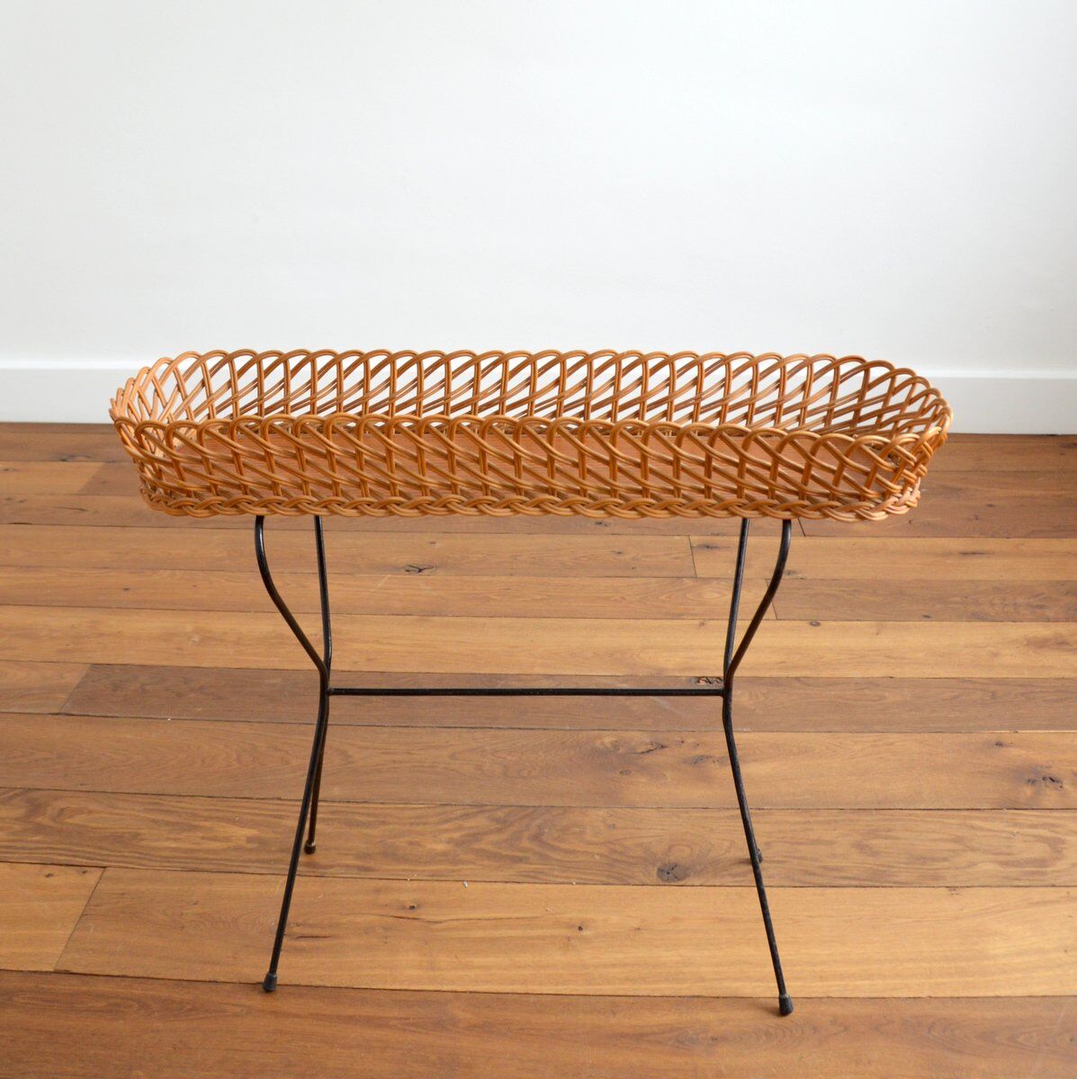 Rattan and metal plant holder 1960s