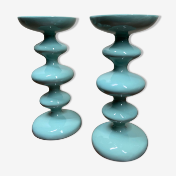 Set of 2 candle holders in enamelled sheet metal