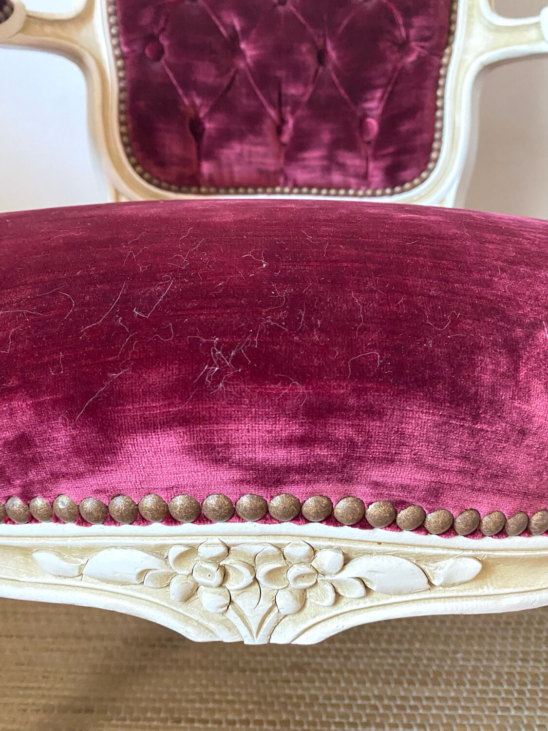 Pair of Louis XV style upholstered velvet armchairs