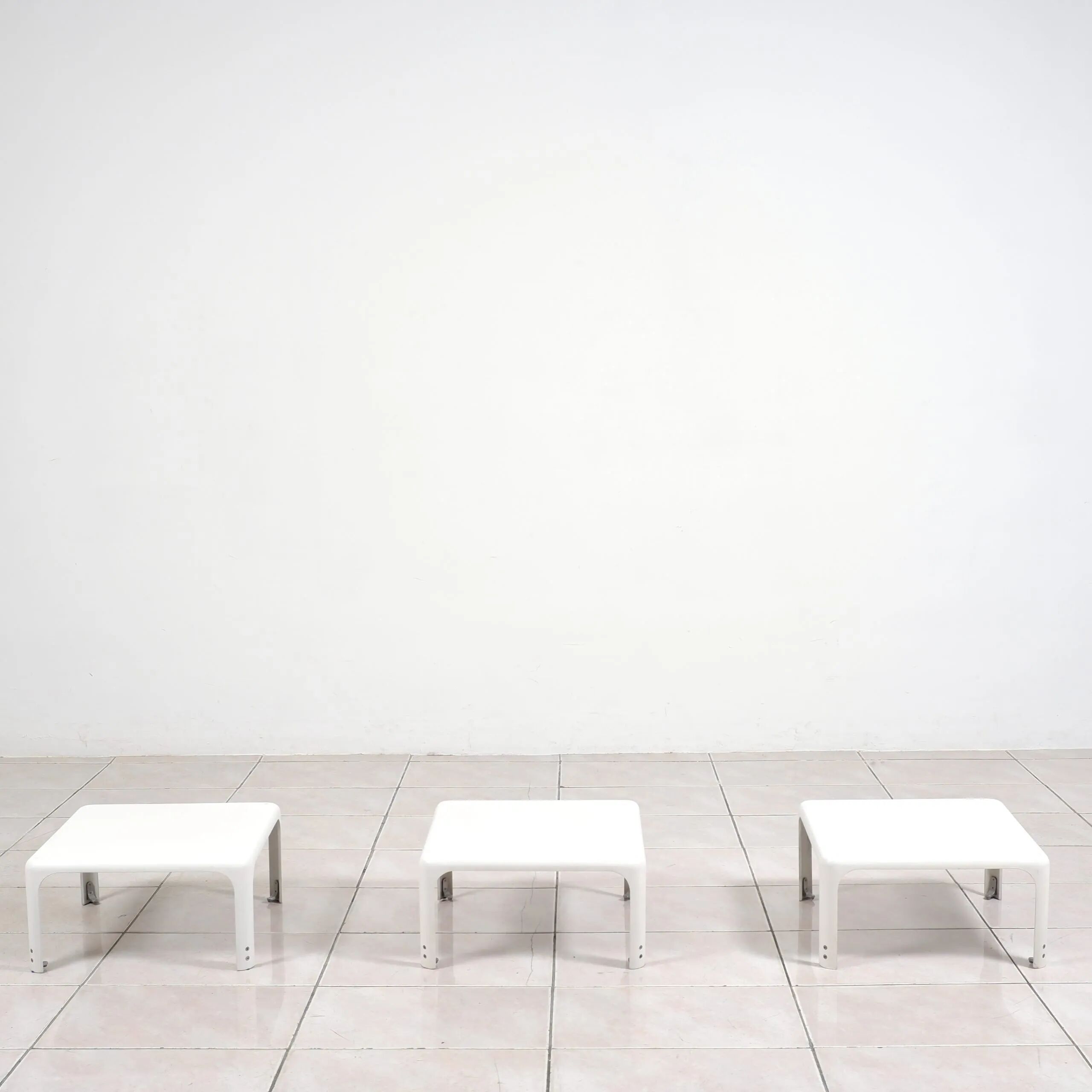 Early Demetrio 45 coffee stacking tables fiberglass by Vico Magistretti for Artemide