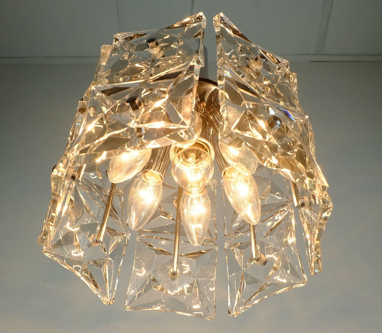 vintage PENDANT LIGHT crystal glass and chrome 14 glass prisms 1960s