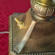 Art deco bronze and brass lamp h40x30 tiffany glass style lampshade