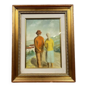 Oil on panel signed and dated 1943 "the walk"