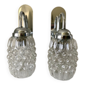 Pair of wall lamps in chromed metal, glass and plexi 70s